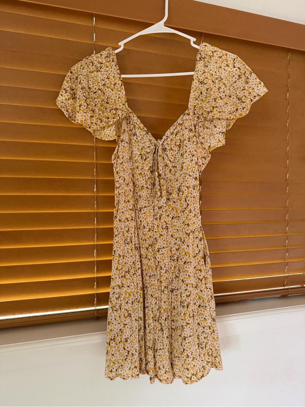 Princess Polly Yellow Floral V-Neck Ruffle Sleeve Dress